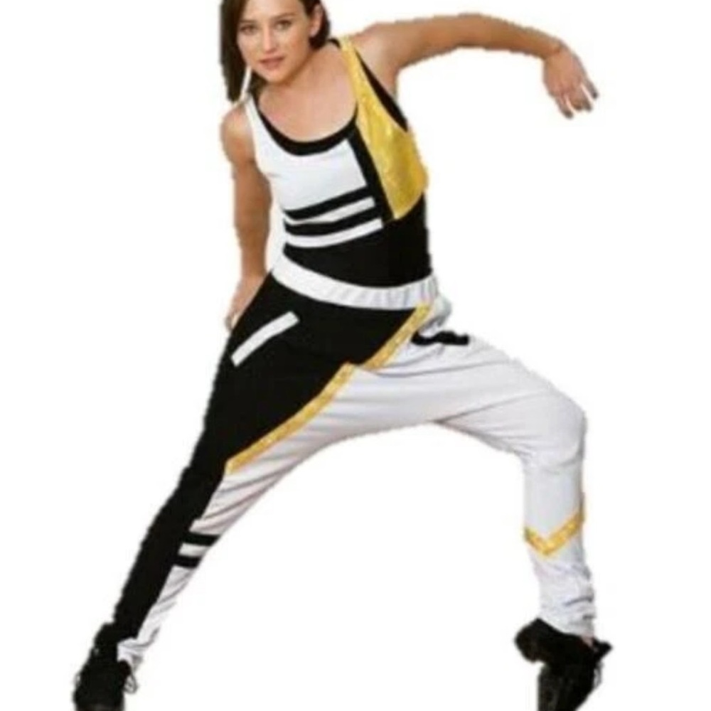 Girls Hip Hop Dance Costume in Black, White, and Gold size Medium Child